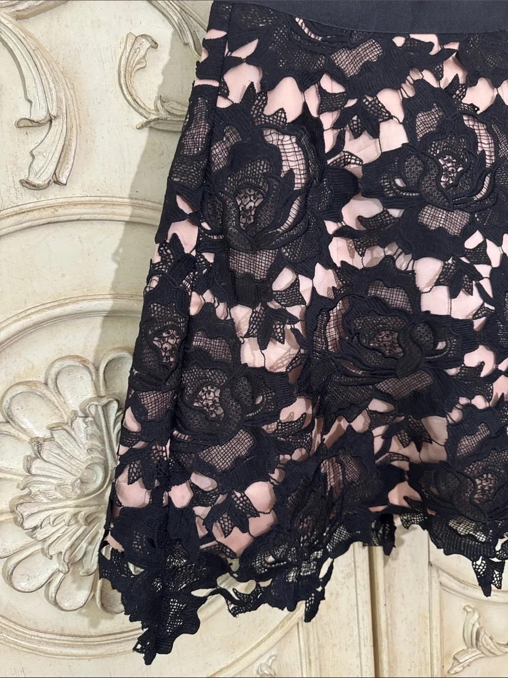 Alexis Black Lace Overlay Skater Skirt with Blush Underlay Size Small